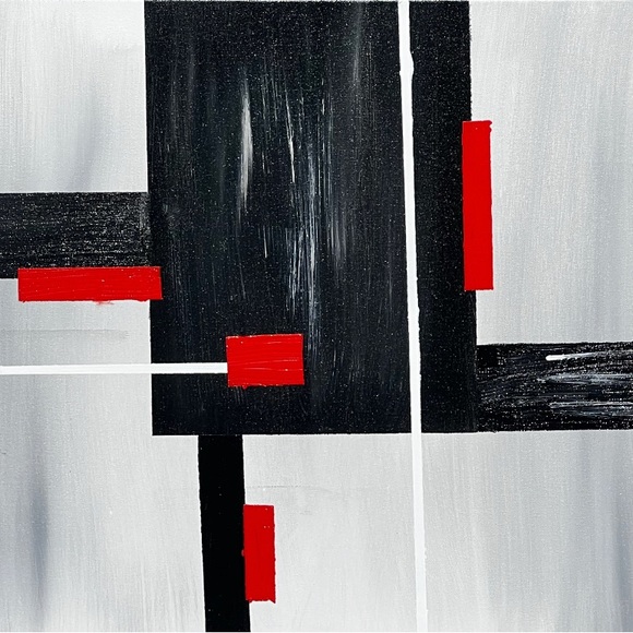 Abstract Wall Art, Modern Contemporary Red,Black and Gray. Acrylic Painting. - Picture 4 of 6